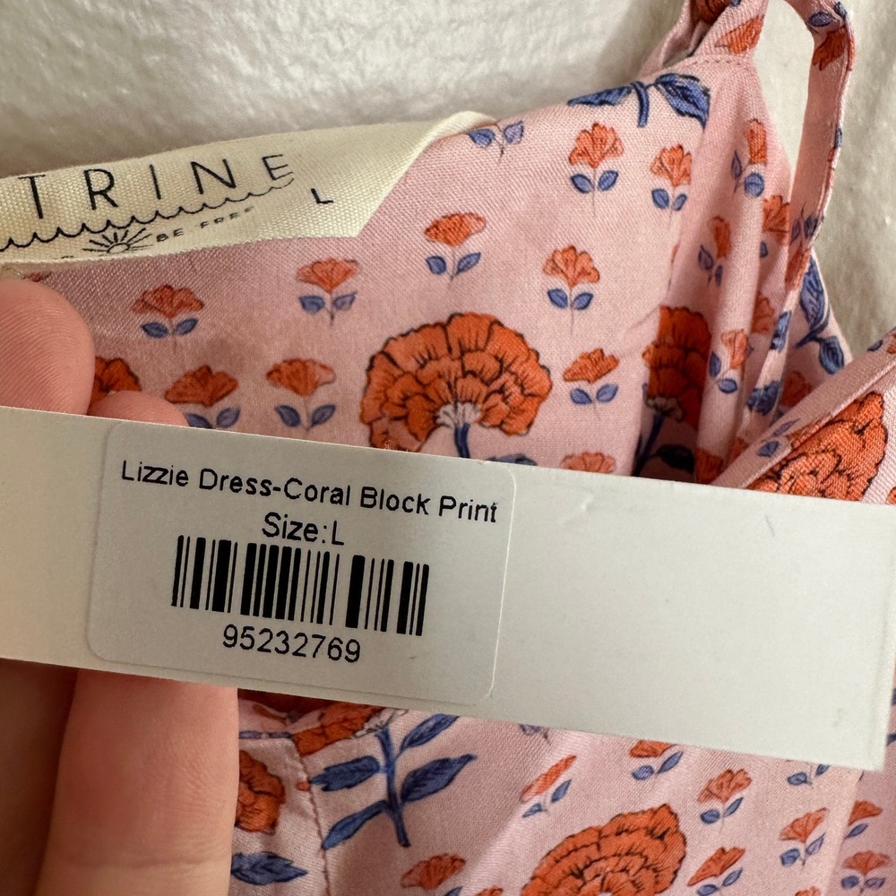 Citrine Swim Lizzie Dress Coral Block Print Floral Maxi Dress Large NEW - Picture 4 of 7